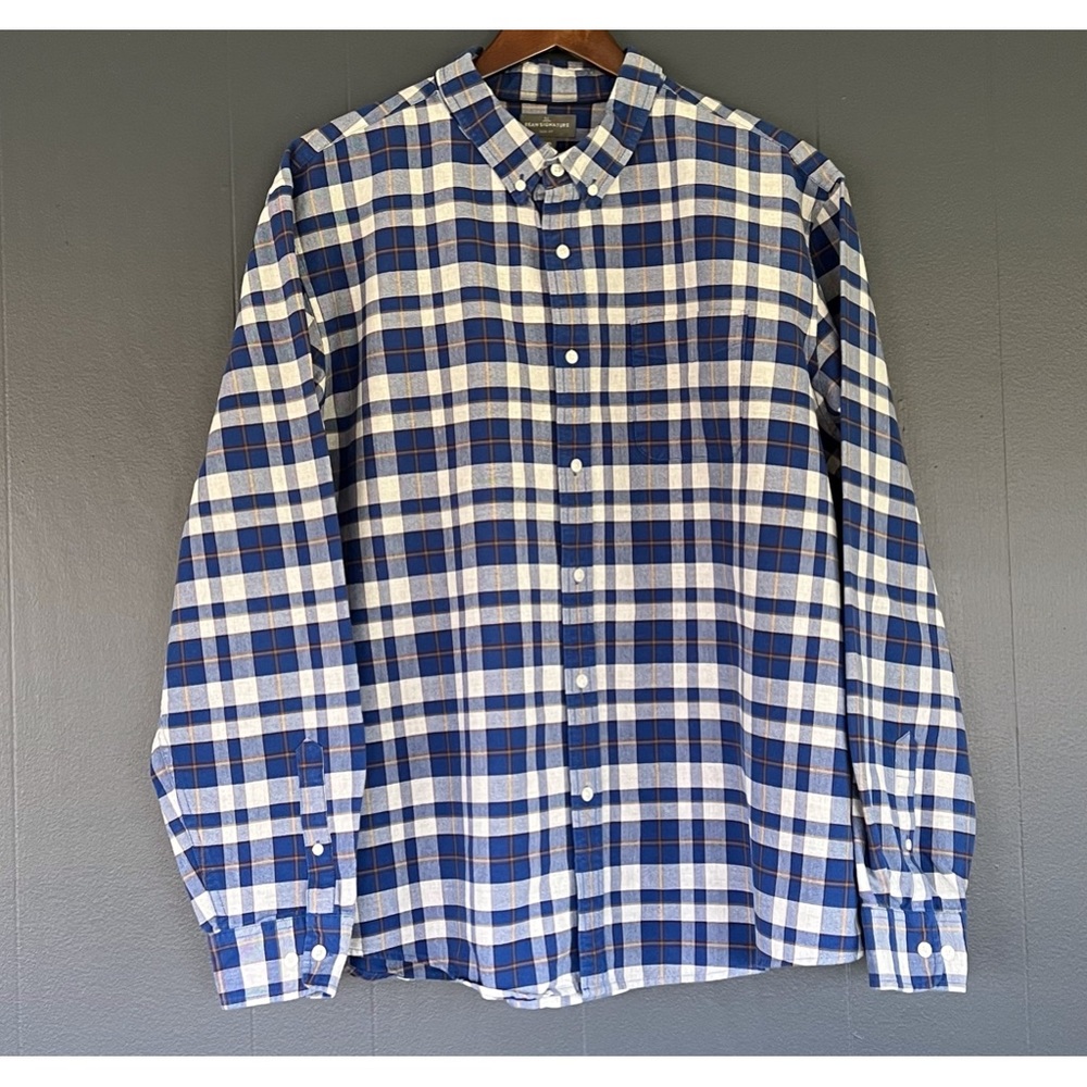 LLBEAN Signature Men’s Slim Fit XXL Blue Plaid Button Down Shirt